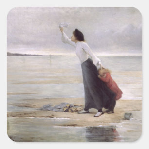 Pegatina Cuadrada En peligro, la marea creciente