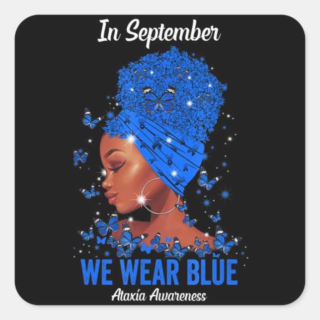 Pegatina Cuadrada En Septiembre Usamos Azul Para Ataxia Awareness Bl (Anverso)