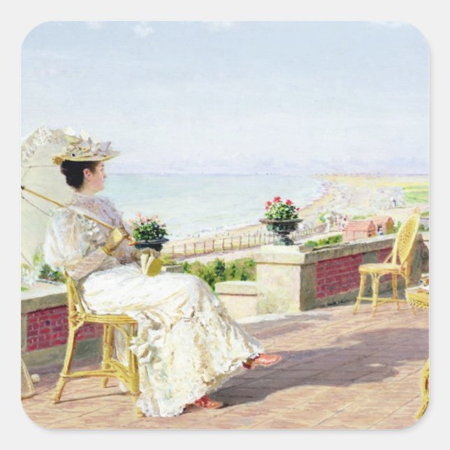 Pegatina Cuadrada En vacaciones (Anverso)