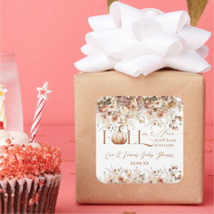 Pegatina Cuadrada Enamorado de Wildflower Rustic Baby Shower