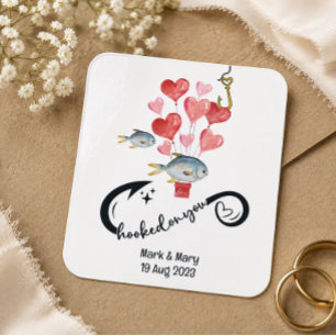 Pegatina Cuadrada Enamorados de ti aficionados a la pesca Boda Acuar