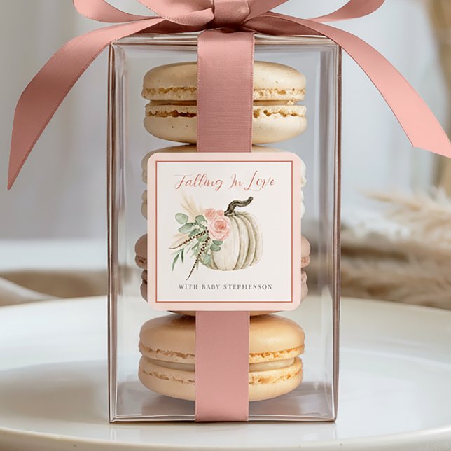 Pegatina Cuadrada Enamorándose De La Caída Del Bebé Baby Shower Rosa (Subido por el creador)