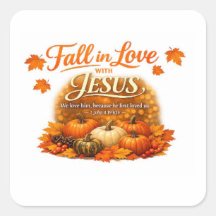 Pegatina Cuadrada Enamorarse de Jesús Sticker – 1 Juan 4:19 RVR