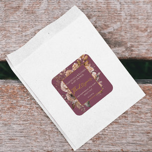 Pegatina Cuadrada Enamorarse Otoño Floral Burgundy Elegante Boho Cua