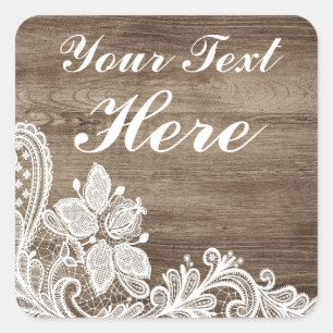 Pegatina Cuadrada Encaje Barroco Antiguo Sobre Madera Rústica de Gra