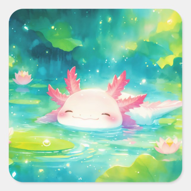 Pegatina Cuadrada Encantado Axolotl Pond Bliss (Anverso)