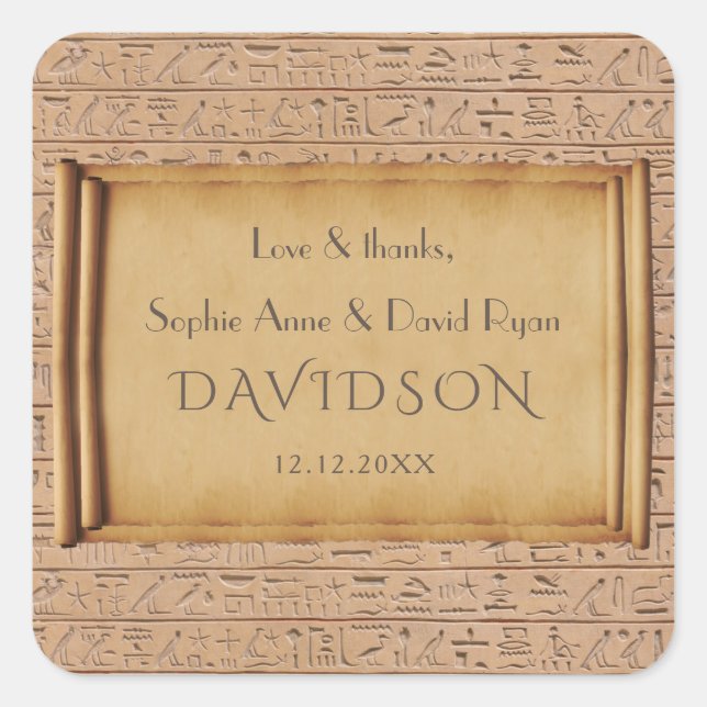 Pegatina Cuadrada Encantador Boda de Papiro Egipcio (Anverso)