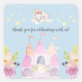 Pegatina Cuadrada Encantador Castillo Rosa Princesa Chica Baby Showe