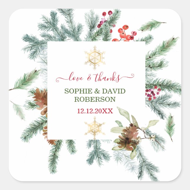 Pegatina Cuadrada Encantador feriado de invierno Pine Cones Berries  (Anverso)