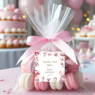 Pegatina Cuadrada Encantadora Floral Rosa Querido para Baby Shower