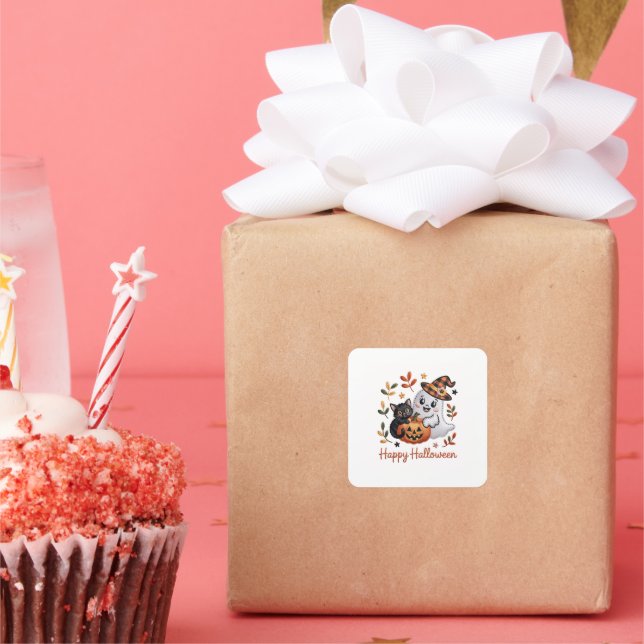 Pegatina Cuadrada Encantadora tarjeta de saludo de Halloween - Embr  (Fiesta)