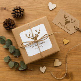 Pegatina Cuadrada Encanto Campestre Cuerno de Venado Nombre de Famil