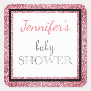 Pegatina Cuadrada Encanto negro rosado Baby Shower