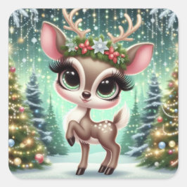 Pegatina Cuadrada Enchanted Forest Reindeer Princess