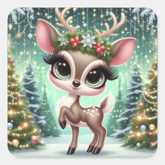Pegatina Cuadrada Enchanted Forest Reindeer Princess (Anverso)