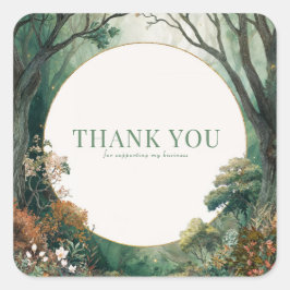 Pegatina Cuadrada Enchanted Forest Rustic Trees Gold Glitter