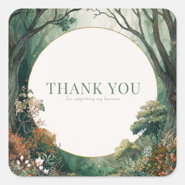 Pegatina Cuadrada Enchanted Forest Rustic Trees Gold Glitter (Anverso)