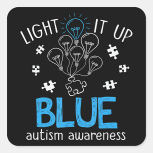 Pegatina Cuadrada Enciende el autismo azul Conciencia del rompecabez