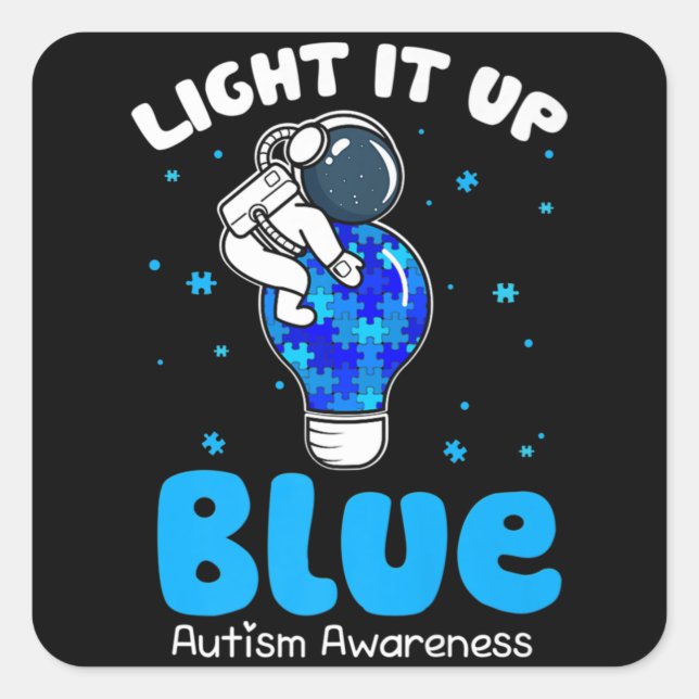 Pegatina Cuadrada Enciende la luz azul Funny Puzzle Piece Autism Awa (Anverso)