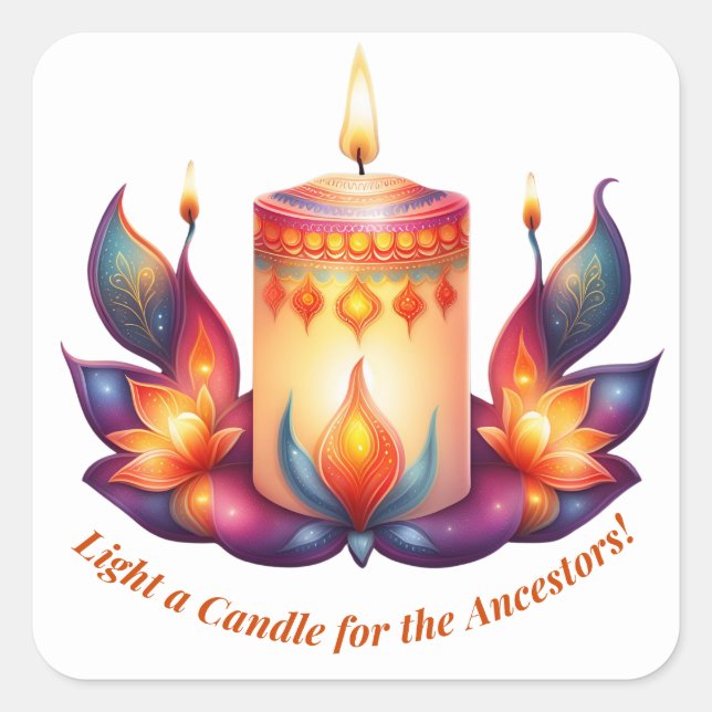 Pegatina Cuadrada Enciende una vela por los antepasados (Anverso)