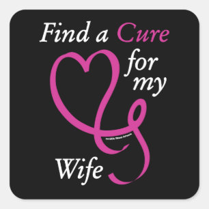 Pegatina Cuadrada Encontrar una cura/corazón/esposa... cáncer de sen