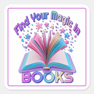 Pegatina Cuadrada Encuentra Magia En Libros