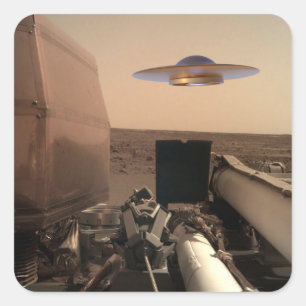 Pegatina Cuadrada Encuentro de platillo alienígena OVNI InSight de M
