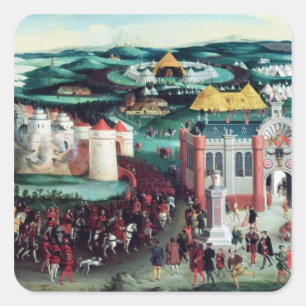 Pegatina Cuadrada Encuentro en el campo del paño del oro