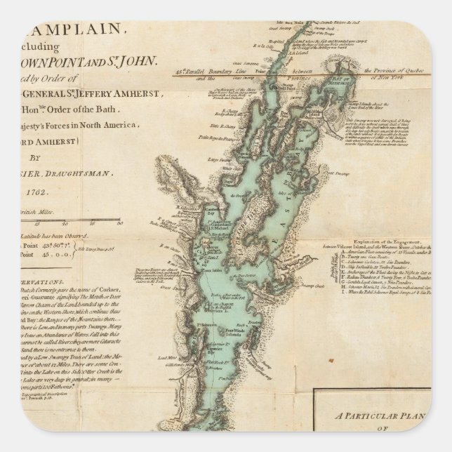 Pegatina Cuadrada Encuesta sobre el lago Champlain (Anverso)