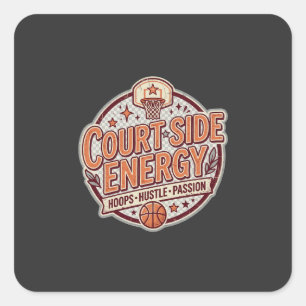 Pegatina Cuadrada Energía al lado de la cancha Baloncesto vintage