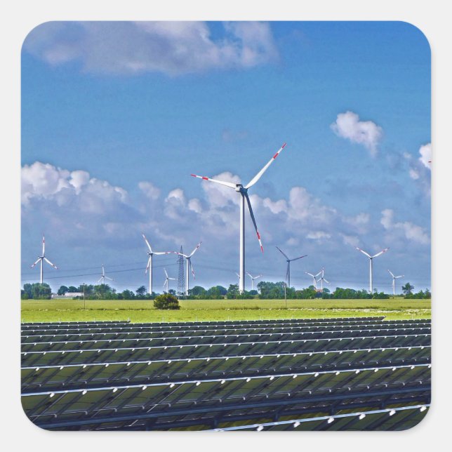 Pegatina Cuadrada Energía alternativa - Solar y Eólica (Anverso)
