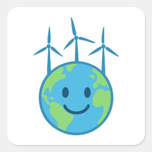 Pegatina Cuadrada Energía eólica para una tierra limpia