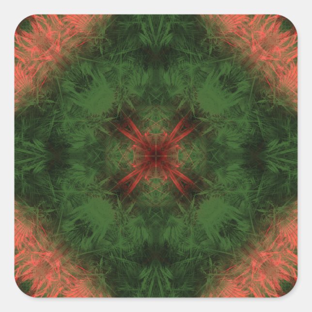 Pegatina Cuadrada Energía Forestal Arte Fractal Caleidoscopio (Anverso)