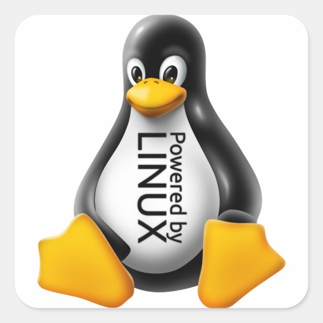 Pegatina Cuadrada Energizado por Linux (Anverso)