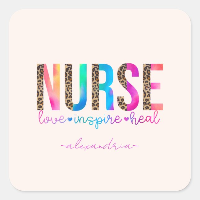 Pegatina Cuadrada Enfermera - Amor, Inspire, curación (Anverso)