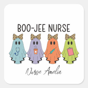 Pegatina Cuadrada Enfermera Boo-Jee Halloween Fantasma Nombre Person