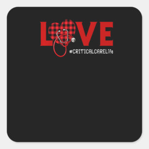 Pegatina Cuadrada Enfermera de Cuidados Críticos Cuadrillé Corazón R