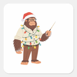 Pegatina Cuadrada Enfermera de Navidad de Bigfoot Sasquatch