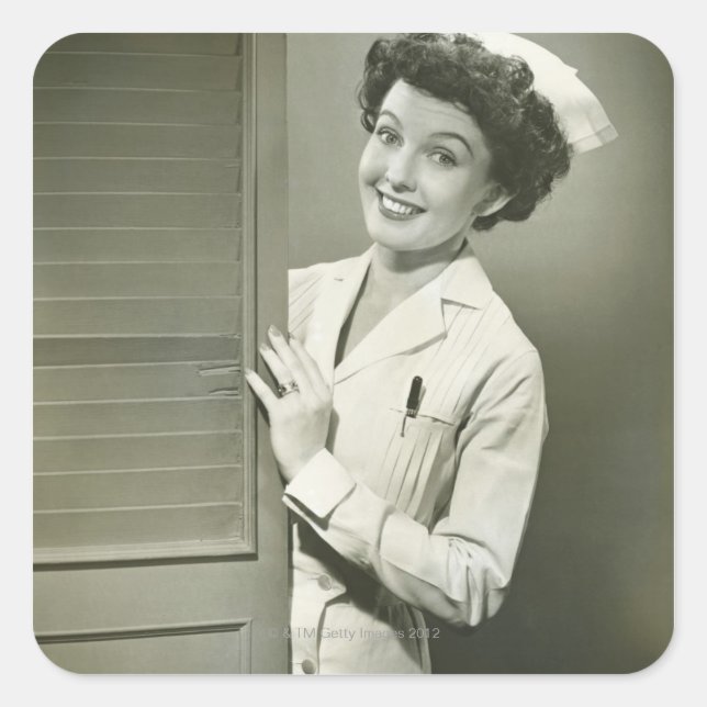 Pegatina Cuadrada Enfermera de Peeping (Anverso)