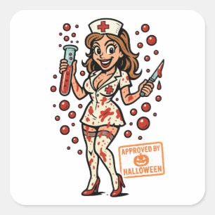 Pegatina Cuadrada Enfermera de Pin-Up de Halloween - Personalizado e