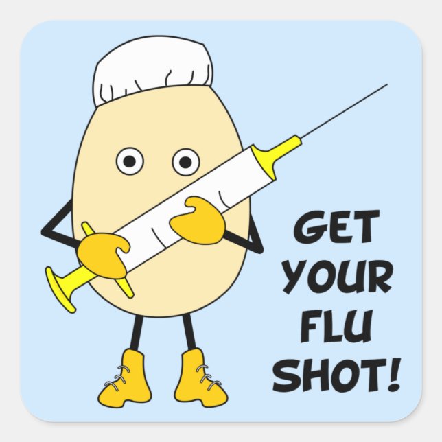 Pegatina Cuadrada Enfermera Flu Shot Egghead (Anverso)