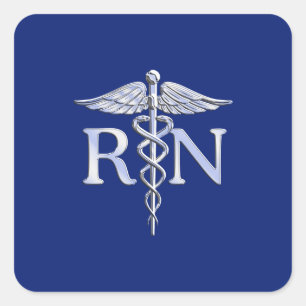 Pegatina Cuadrada Enfermera inscrita RN Caduceus en decoración azul
