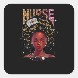 Pegatina Cuadrada Enfermera mujer negra afro retro genial mes de la