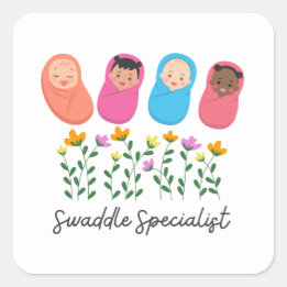 Pegatina Cuadrada Enfermera NeoNatal Especialista en Swaddle NICU