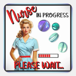 Pegatina Cuadrada Enfermera Nostálgica Cute En Curso