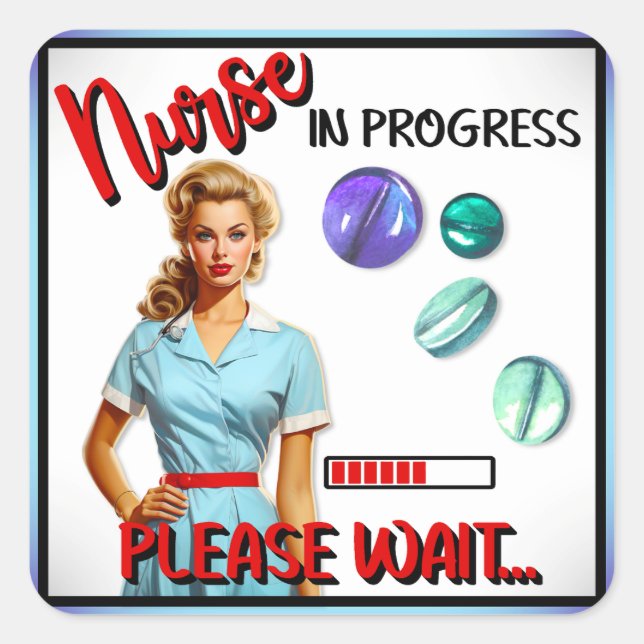 Pegatina Cuadrada Enfermera Nostálgica Cute En Curso (Anverso)