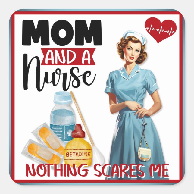 Pegatina Cuadrada Enfermera nostálgica cute pinup mamá y enfermera (Anverso)