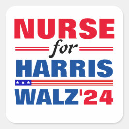 Pegatina Cuadrada Enfermera para Harris Walz Azul Rojo