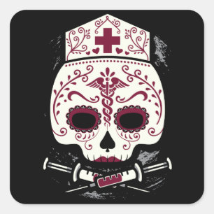 Pegatina Cuadrada Enfermera Sugar Skull