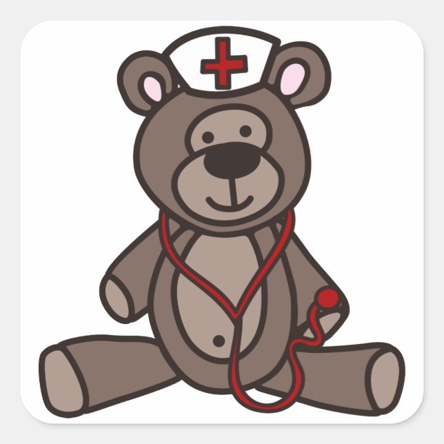 Pegatina Cuadrada Enfermera Teddy Bear (Anverso)